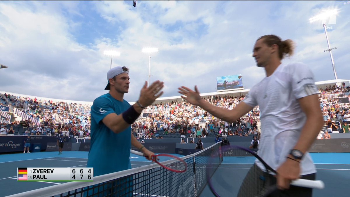 Tommy Paul takes out the No. 1 seed to reach the quarterfinals in Cincinnati 😱 The American saved a match point to beat Zverev 4-6, 7-6(6), 6-4 🔥 #CincyTennis