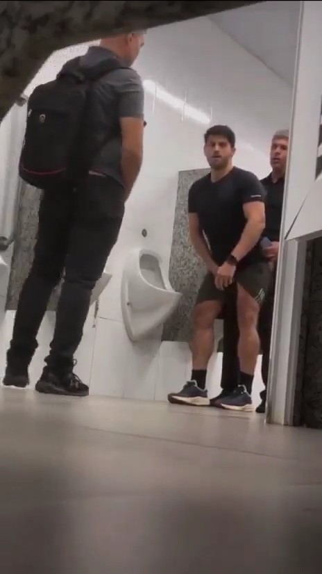 Sneaky little gym rat perving in public toilet 🐹