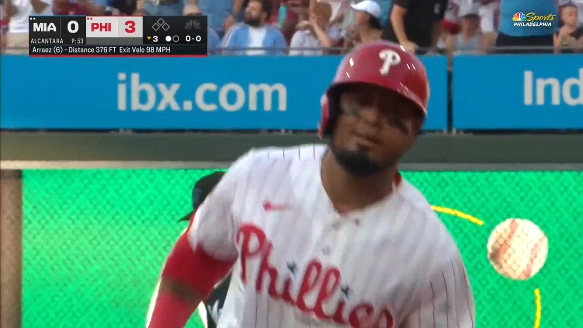 Luis Arraez with a 2 run HR The Phillies have given Nola a 3–0 lead.