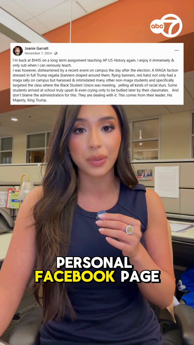 A Facebook post cost her job — at least, that’s what a longtime Beverly Hills Unified educator alleges. Joanie Garratt is suing the district, claiming she was fired after criticizing President Trump and a pro-Trump rally at Beverly Hills High School on her personal Facebook page, outside of school hours, in 2024. Now, she says the fight is about protecting free speech.