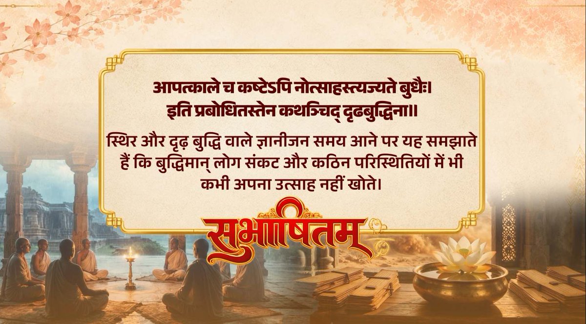 आपत्काले च कष्टेऽपि नोत्साहस्त्यज्यते बुधैः। इति प्रबोधितस्तेन कथञ्चिद् दृढबुद्धिना।।