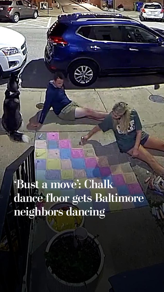 A Baltimore woman turned the sidewalk outside her home into a colorful chalk dance floor with a simple instruction: “Bust a move.” Her Ring camera later captured passersby stopping to dance as they walked by or delivered goods.