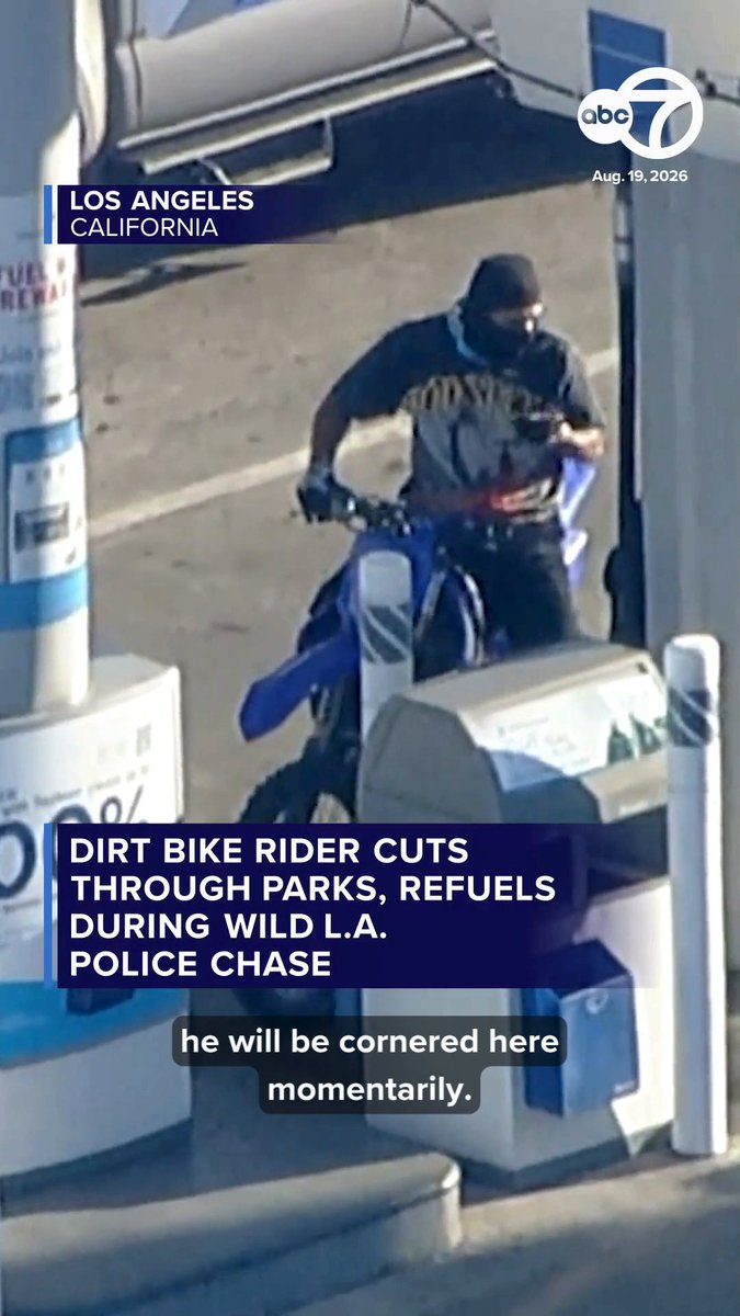 A dirt bike rider led police on a chaotic chase, weaving through parks and making unusual pit stops before the pursuit ended with a dramatic arrest. At one point, he even filled his dirt bike with gas that was left in the middle of a park for him. Here are the highlights. Read more: