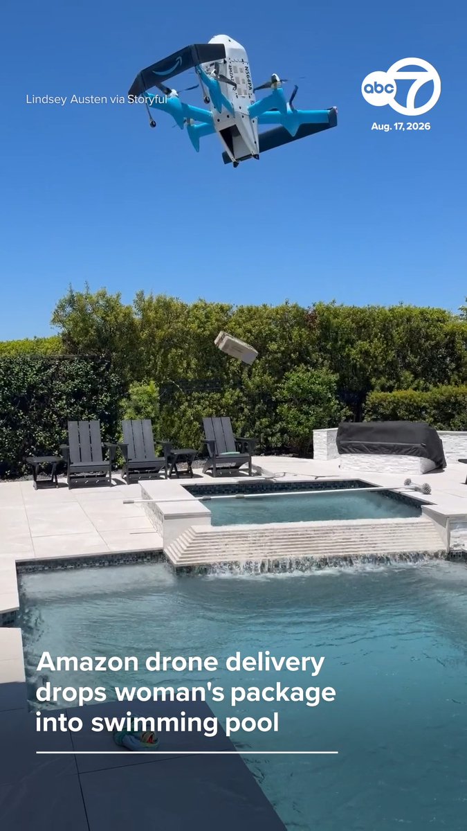 An Amazon customer in Texas was not enthused when her first drone-delivered order was dropped into her swimming pool. After hearing the loud buzzing of the drone arriving, she ran outside to record the delivery, and to her surprise, it landed in her pool. 😬