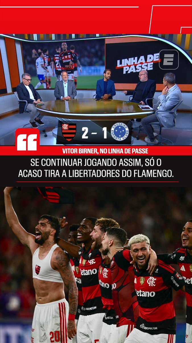 "Se o Flamengo continuar jogando assim, só o acaso tira a Libertadores do Flamengo." 🎙️ Vitor Birner, na ESPN. 🎥 ESPN Brasil | SportsCenter Brasil