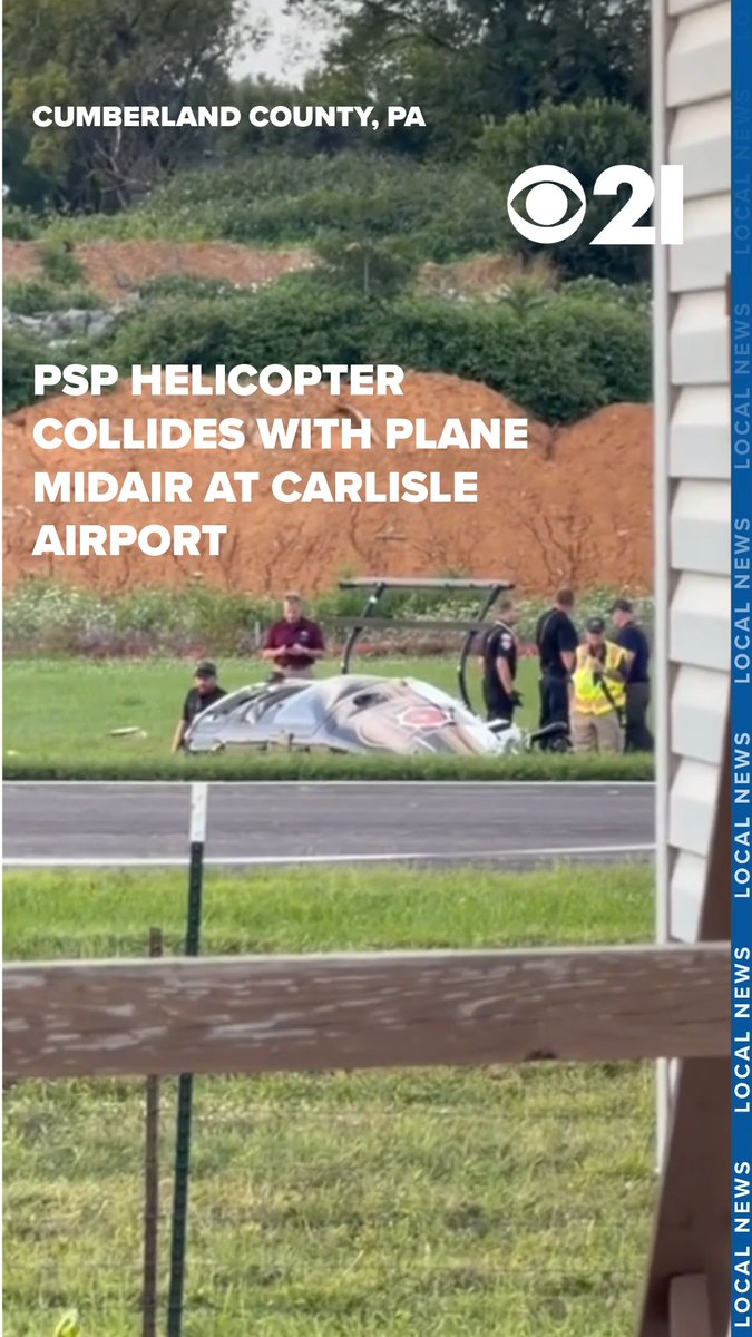 🇺🇸 A pilot lost his life today after a plane and a Pennsylvania State Police helicopter collided at Carlisle Airport. 2 troopers on board the helicopter were injured but survived and are receiving medical treatment. What began as an ordinary flight ended in a deadly crash on the ground, and investigators are now racing to determine how the two aircraft came together. Source: WGAL / Writer: Val