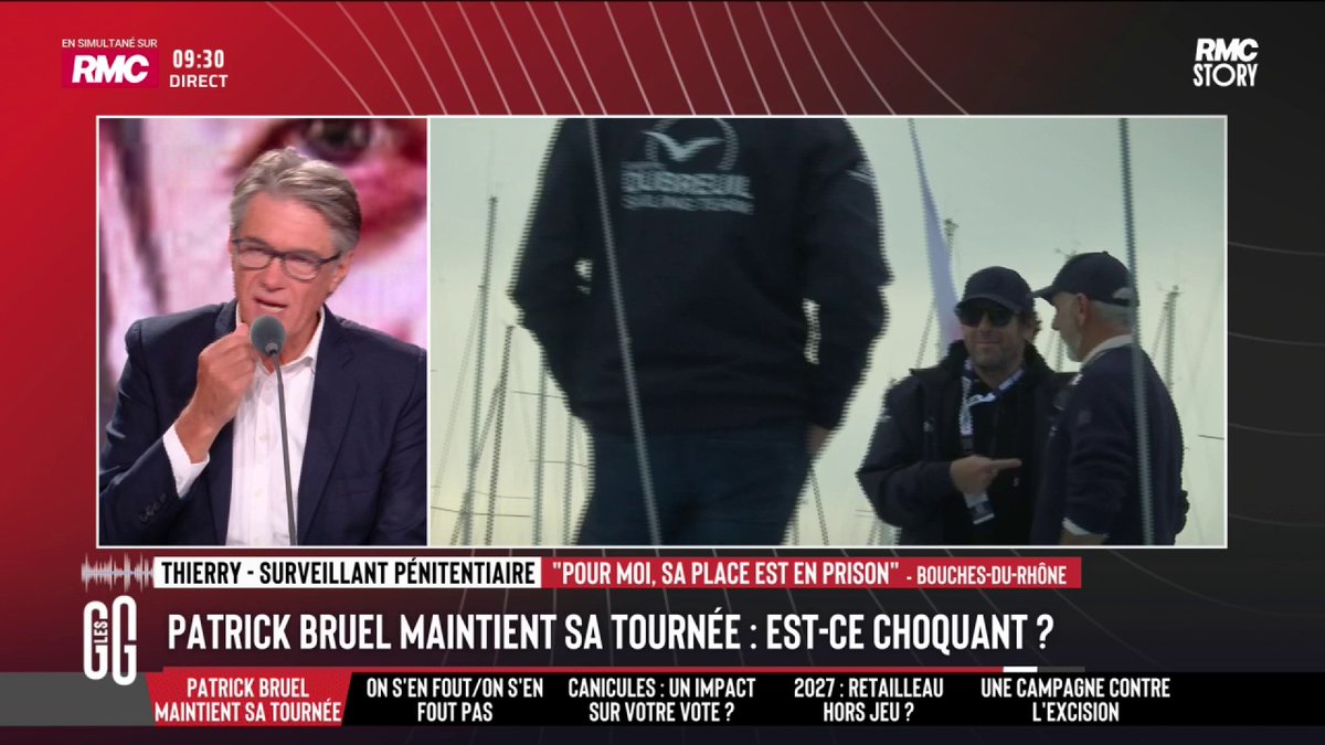 🔴 Patrick Bruel maintient sa tournée des 35 ans 📞 Thierry, surveillant pénitentiaire, au 3216 : "J’ai connu plein de détenus mis en examen pour viol et incarcérés, et tant mieux. Pourquoi lui est-il dehors ? Il a le droit de partir en voyage, etc." #GGRMC