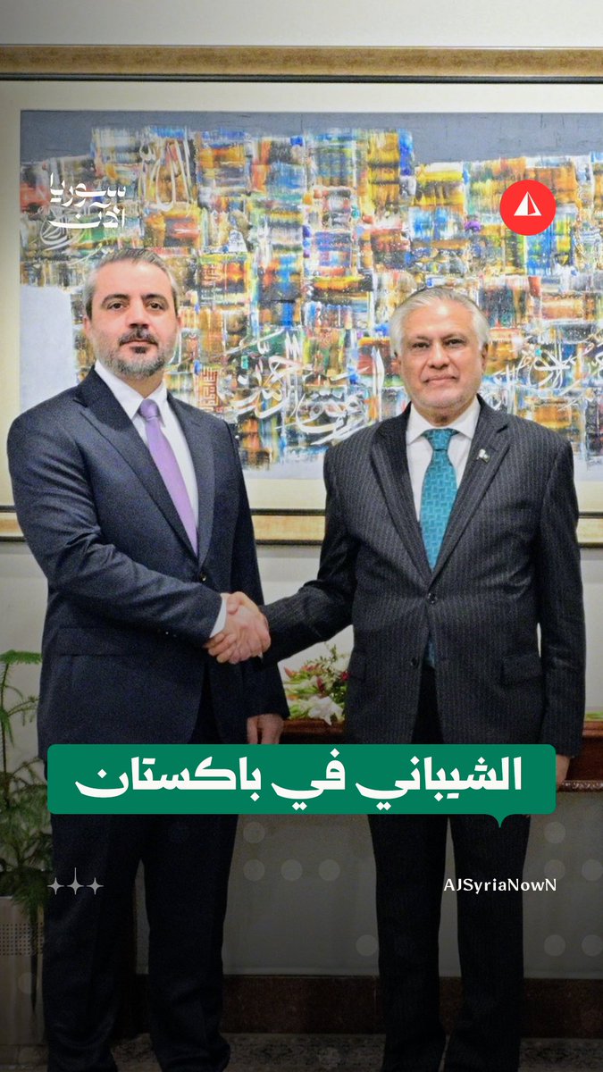 مشاهد من استقبال وزير الخارجية الباكستاني محمد إسحاق دار لنظيره السوري أسعد الشيباني لحظة وصوله إلى مقر وزارة الخارجية الباكستانية في إسلام آباد