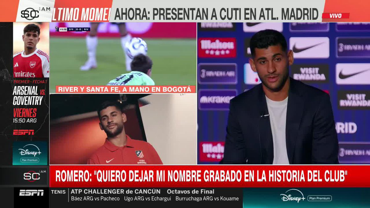 "LO VEO COMO SIEMPRE, MUY METIDO", dijo el Cuti Romero, en su presentación en el Atlético de Madrid, sobre Julián Álvarez, quien finalmente no ha salido del club colchonero en este mercado de pases. 📺 #SportsCenter | #DisneyPlus Plan Premium