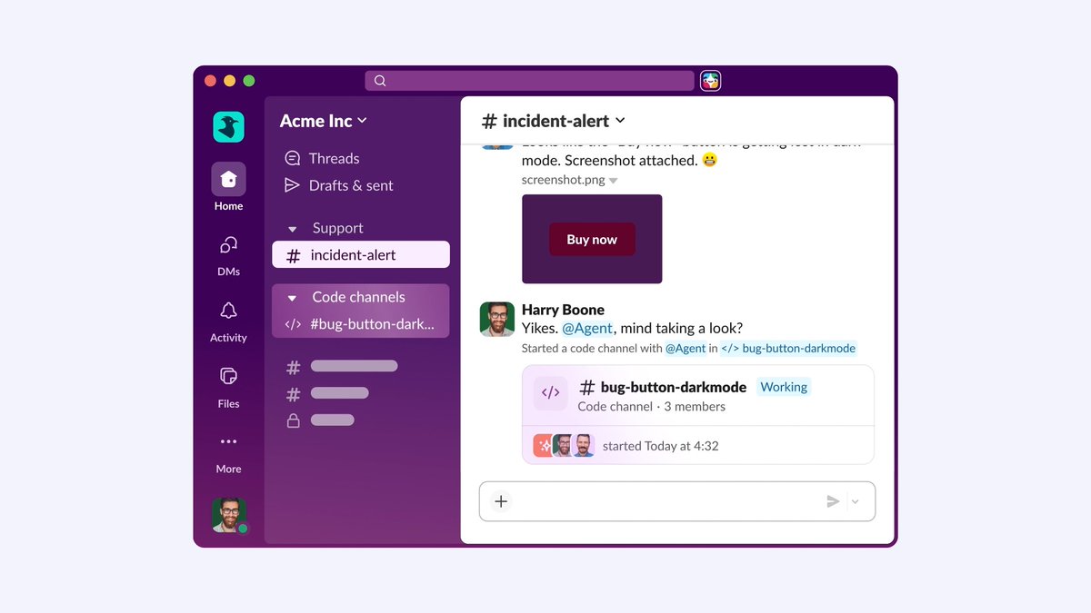 Now building is a team sport. Introducing Slack Code: a new way for your team and AI agents, like Anthropic's Claude Code, Claude Tag, Devin from Cognition, GitHub Copilot, ChatGPT, and Vercel agents, to write, review, and ship code together. Just mention an agent to spin up a channel, pull in your team, and start building. All in the open. All in Slack.