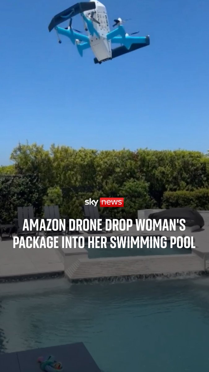 Lindsey Austen, who lives in Richmond, Texas, had gotten an alert that her Amazon order would be delivered by drone to her home for the first time. Footage shows the drone hovering above her pool, then releasing her package into the water