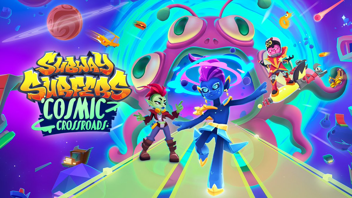 Welcome to Subway Surfers Cosmic Crossroads! 🪐 The crew has travelled to space 🤯 Run, jump and dash through this beautiful galaxy 🚀 Meet our two new Surfers who are ready to take you on a Galaxy-adventure: Orion Starborn, the ruler of Cosmic Crossroads, and Alpha - the space adventurer. 💫 Among Us is back in Subway Surfers with a new character - Crewmate Frank. 🤍 You will also be able to get all the previous crewmates, all unlockable in Among Us Rush! Introducing a new game mode - Low Gravity Challenge. Bounce higher, float further and master this new running experience.🌟 #subwaysurfers