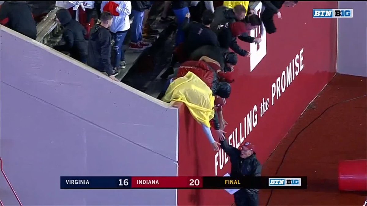 Remember when Indiana beat Virginia in a monsoon and Tom Allen kicked over a trash can full of rain water while celebrating with students #iufb I'm told these non-conference moments are what top programs owe their fans...oh well
