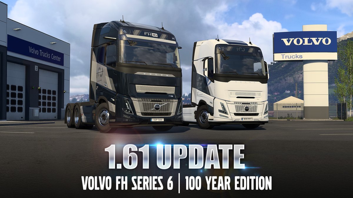 Celebrating 100 Years of Volvo Trucks 🙌 We’re excited to join the celebrations by welcoming the Volvo FH Series 6 100 Year Edition to Euro Truck Simulator 2 in our upcoming 1.61 update! 🚛 See more at our blog: