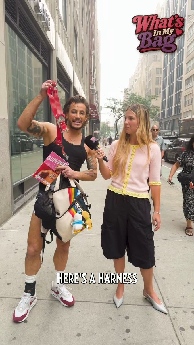 Frankie Grande is booked + busy! With his Supergay! memoir out + a starring role in Broadway's #Titanique, what's in his bag while on the go? One of his must-haves: r.e.m. beauty's cherry cola glossy balm, from sister Ariana Grande's beauty brand. But bet you can't guess what else! #WIMB