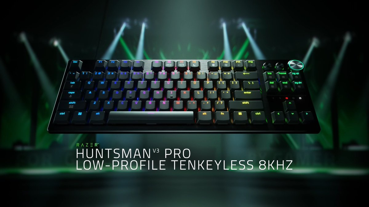 Meet the world’s first low-profile analog optical esports keyboard: The Razer Huntsman V3 Pro Low-profile Tenkeyless 8KHz combines the responsiveness and fine-tuned control of analog optical switches with a low 19.5 mm front height for improved ergonomics and comfort.