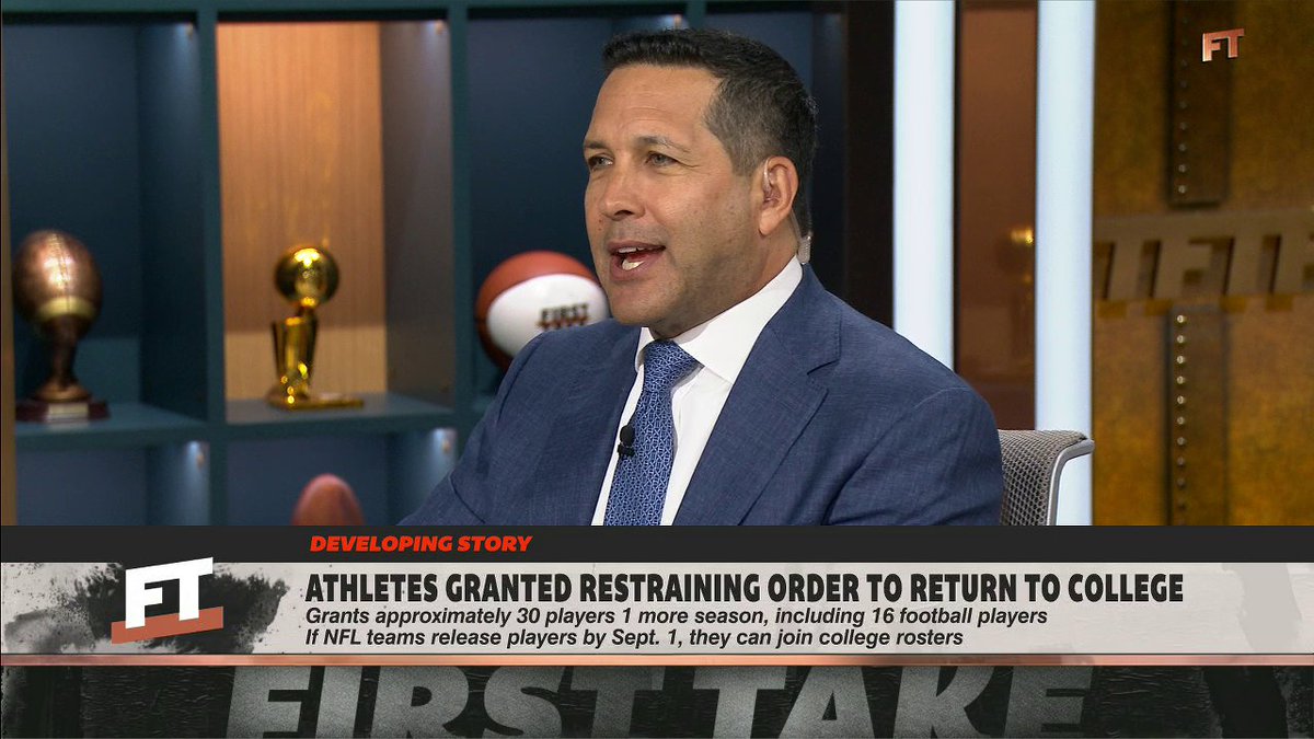 "We are living in an unprecedented, Wild West world." Adam Schefter breaks down the restraining order that was granted to allow NFL players to go back to college football 😳