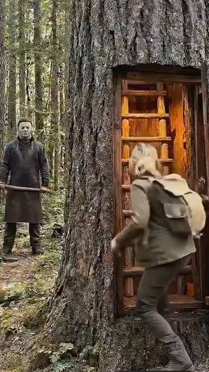 She hid inside the tree with perfect camouflage… until the killer’s axe found her