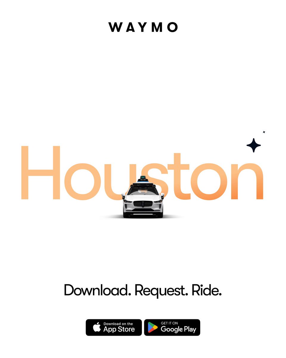 Waymo is now open to everyone in Space City 🚀. Download the Waymo app and ride today! 🚗 ✨