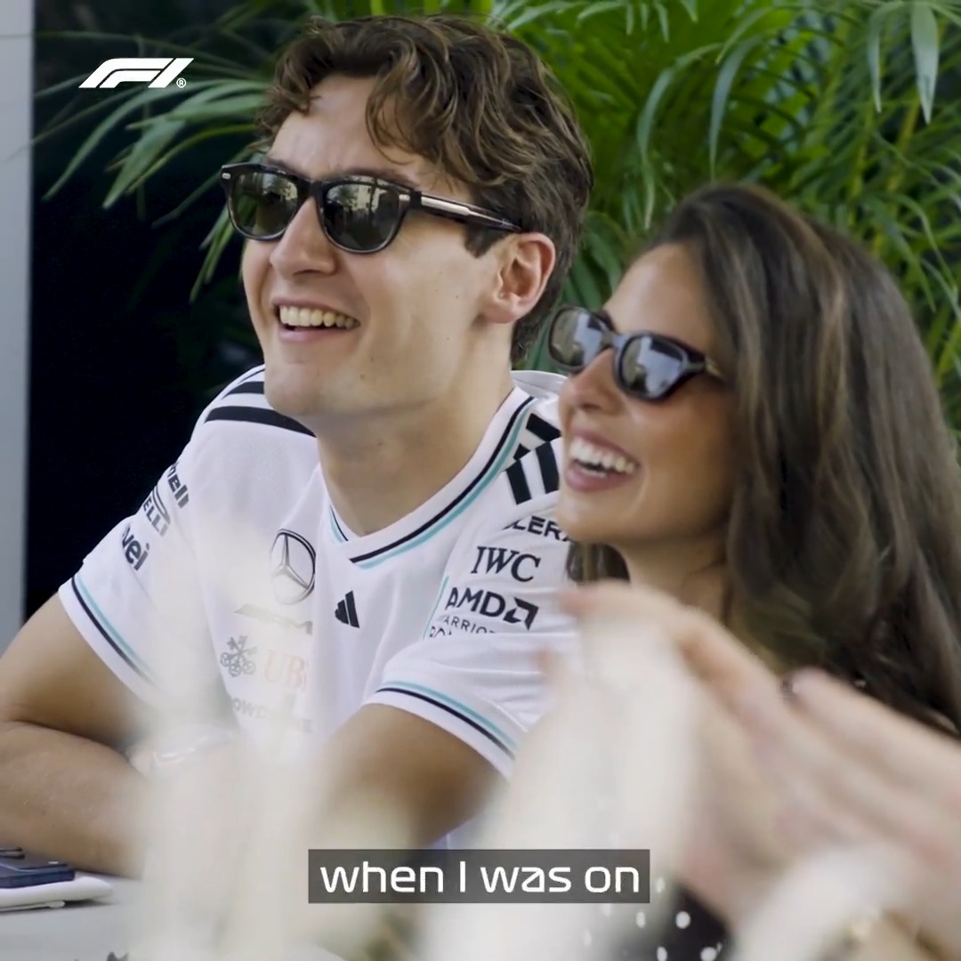 "I got really nervous when I was on one knee!" 🥹 George shares the details of his engagement to Carmen over the summer break 💍 #F1 #DutchGP