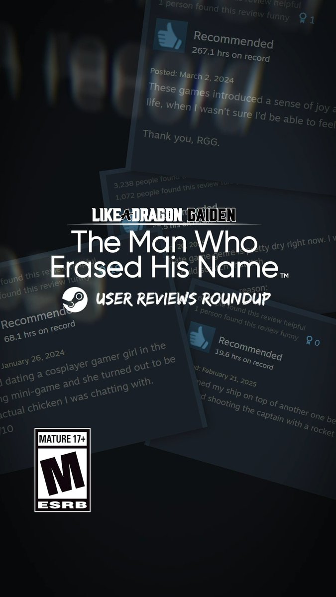 💬"Cried manly tears at the end. Now I gotta play all the previous Yakuza games to find out how this chad of a man got to this point" 🕶️Like a Dragon Gaiden has the series' highest user review score on Steam 🏷️Now 75% off (lowest price ever) during the SEGA Publisher Sale on Steam until Aug 27 🔗