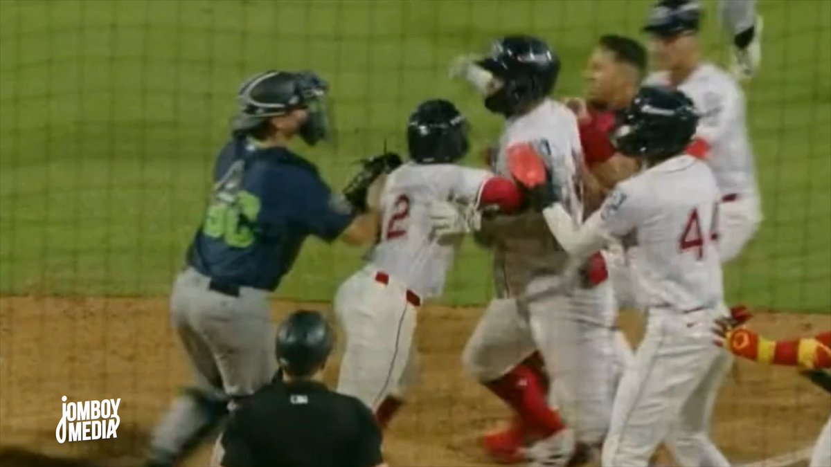 Red Sox #2 prospect Justin Gonzales delivers a blow to the catcher's helmet, a breakdown