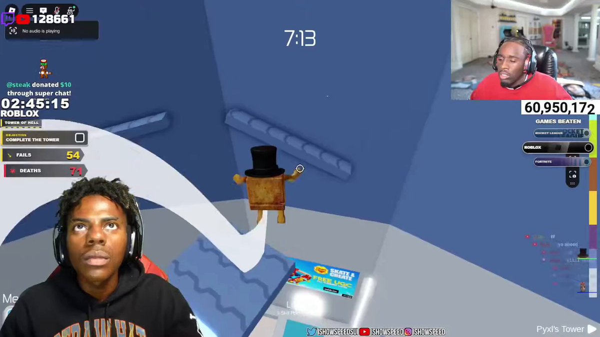 IShowSpeed was Confused after Accidentally Falling and getting Teleported to a Chupa Chups Skating Game while playing Tower of Hell in Roblox 😭 "What am I Tony Hawk?" 😭