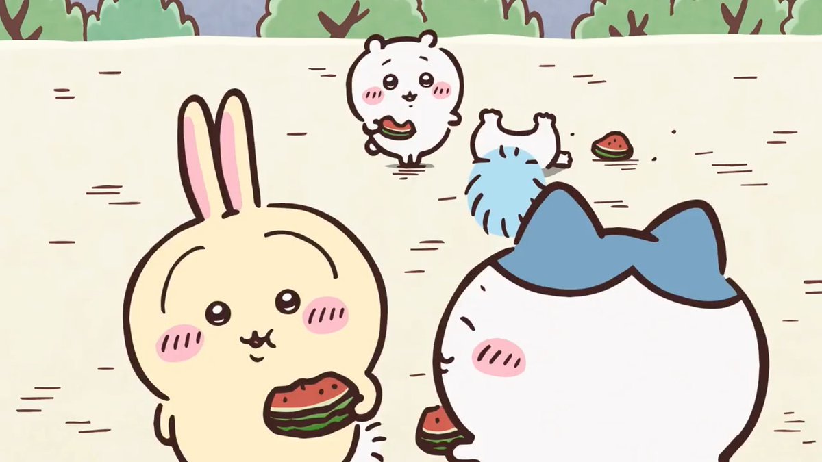 이 부분 애니 떴어~~! 모몽가 수박씨 빼달라고 치이카와 괴롭히니까 우사기 바로 수박씨 따발총 쏴서 혼쭐내줌 조준도 정확함 안정형 토끼