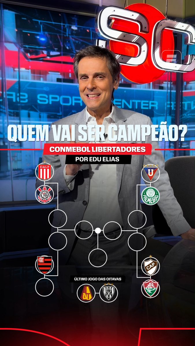 QUEM VAI SER CAMPEÃO DA LIBERTADORES? 👀🏆 Os confrontos dos brasileiros na Libertadores já estão quase definidos e o Edu Elias palpitou sobre o restante da fase de mata-mata e até arriscou o campeão! Concorda com ele, fã de esportes? Assista a todos os jogos da Libertadores pela ESPN no Plano Premium do #DisneyPlus #LibertadoresNaESPN #libertadores