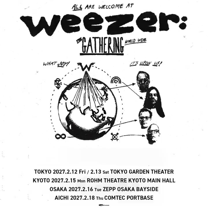 【WEEZER】16作目のスタジオ・アルバム「ウィーザー（ゴールド・アルバム）」と共に待望の単独来日決定！ 2/12(金)・13(土) 東京ガーデンシアター 2/15(月) ロームシアター京都 メインホール 2/16(火) Zepp Osaka Bayside 2/18(木) COMTEC PORTBASE 詳細・お申込みはこちら▼