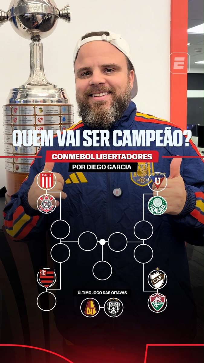 QUEM VAI SER CAMPEÃO DA LIBERTADORES? 👀🏆 Os confrontos dos brasileiros na Libertadores já estão quase definidos e o Diego Garcia palpitou sobre o restante da fase de mata-mata e até arriscou o campeão! Concorda com ele, fã de esportes? Assista a todos os jogos da Libertadores pela ESPN no Plano Premium do #DisneyPlus #LibertadoresNaESPN #Libertadores