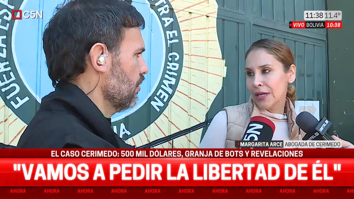 #AHORA | Habla la abogada de Cerimedo con C5N: ➡️ "Vamos a pedir la libertad de él. Creemos que es un caso armado para desestabilizar al Gobierno". 🎙️ Nicolás Munafó 📲 #C5N en vivo: