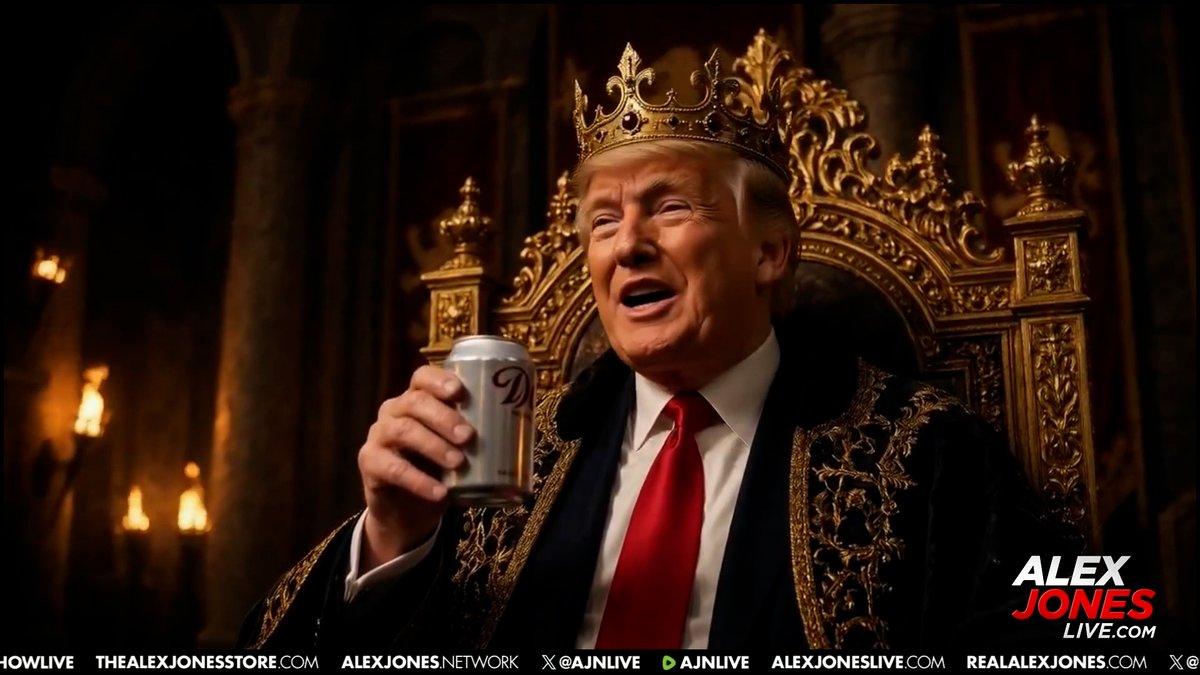 VIDEO: Trump Publicly Declares He Wants To Be The King! Now, He Has Sent Out An Army Of Influencers To Promote The Idea Of Him Running Again In 2028 Most Shocking Of All, The Propaganda Being Posted By The President On Truth Social Mirrors The Dictatorship Worship Churned Out By Blood Thirsty North Korean Communists Of Their Dictators! In This Powerful Must-Watch/Share Report, Jones Also Asks The Question: Why Does Trump Seem To Be Completely Unconcerned About His Record Low Poll Numbers? Bottom Line— Trump Is Showing Signs Of Frontal Lobe Dementia! 🔴WATCH/SHARE ALEX JONES LIVE NOW: