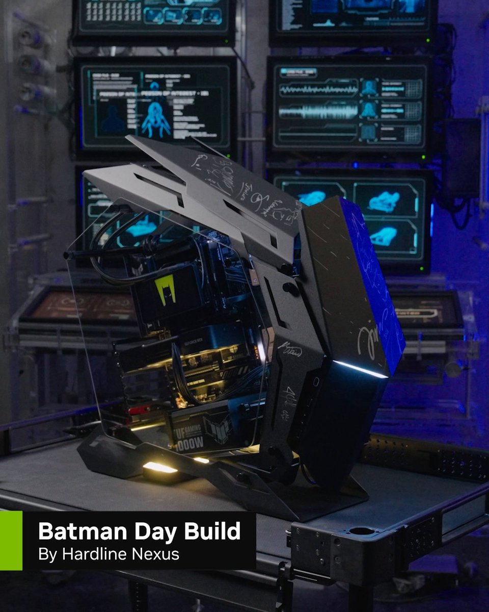 Created for Batman Day, this custom PC emerges from the shadows with a stealth-black design, a GeForce RTX 5070 Founders Edition at its core and has been signed by several notable creators including @jimlee himself. Tune in with DC on Twitch for your chance to win!