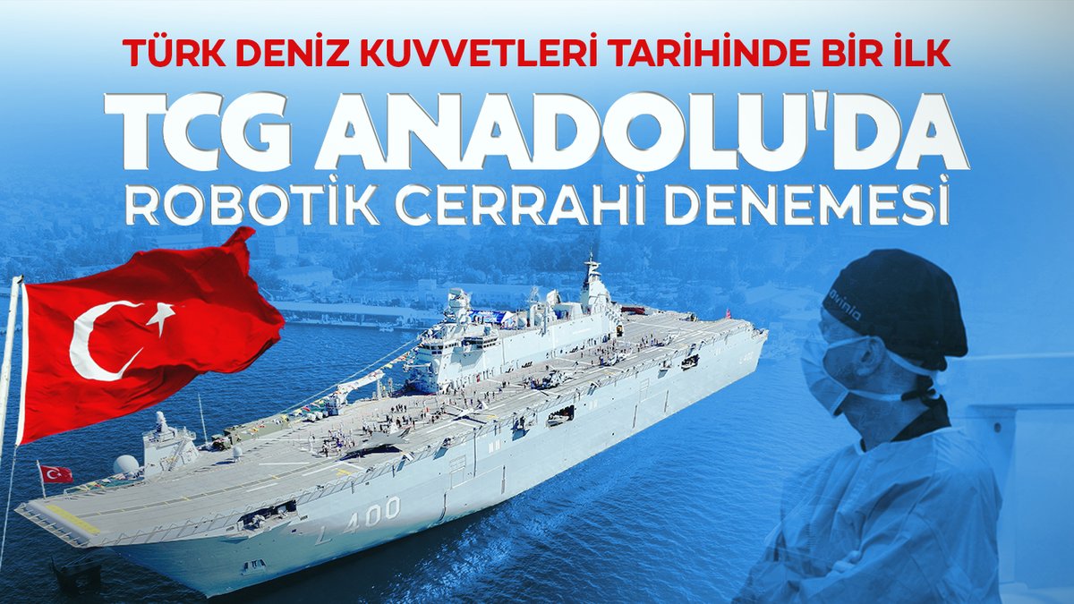 🇹🇷Mavi Vatan’da robotik cerrahi denemesi. TCG Anadolu’da, robotik cerrahinin gemi ortamında uygulanabilirliği test edildi. #TEKNOFESTMaviVatan kapsamında gerçekleştirilen denemeye, Kocaeli Üniversitesi Robotik Cerrahi ekibi destek verdi.