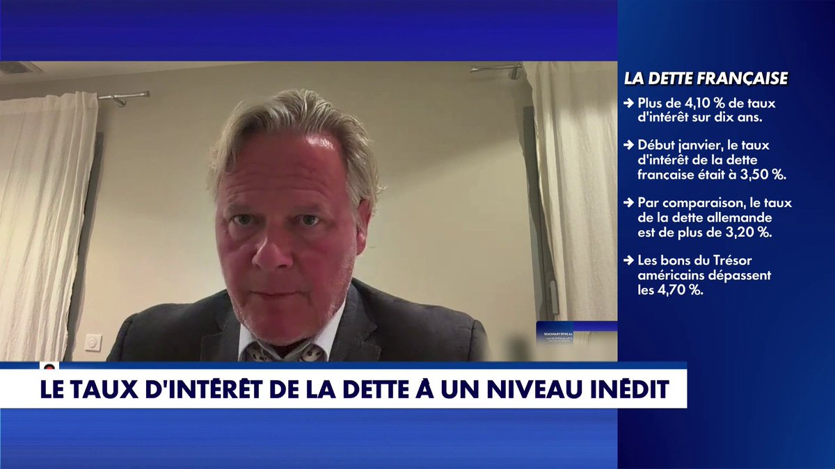 «On n'est plus en mesure de faire face au plan économique, on est coincés de tous les côtés», alerte Laurent Cappelletti, économiste et professeur au CNAM, à propos du taux d'intérêt de la dette qui a atteint un niveau inédit, dans #100PolitiqueEte