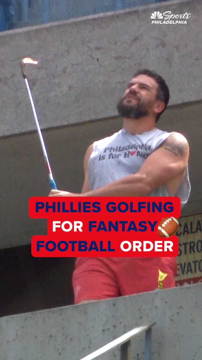 Kyle Schwarber and the Phillies are golfing at CBP pregame tonight to set their order for their fantasy football league! Schwarbombs with a golf club! 