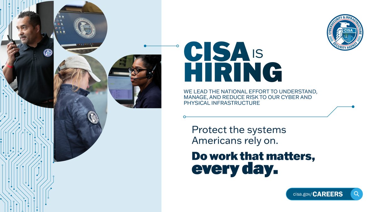 Your next chapter starts now. 🚀 Join team CISA and help protect the systems America depends on with fast, modern, high‑impact work. Don’t miss out; apply now: