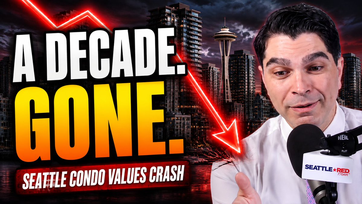 Downtown Seattle condos just crashed back to what they cost in 2016. A full decade of gains, wiped out. Meanwhile Bellevue keeps climbing, because high earners are voting with their feet on Democrats' new income tax. Still think the tax agenda is working?