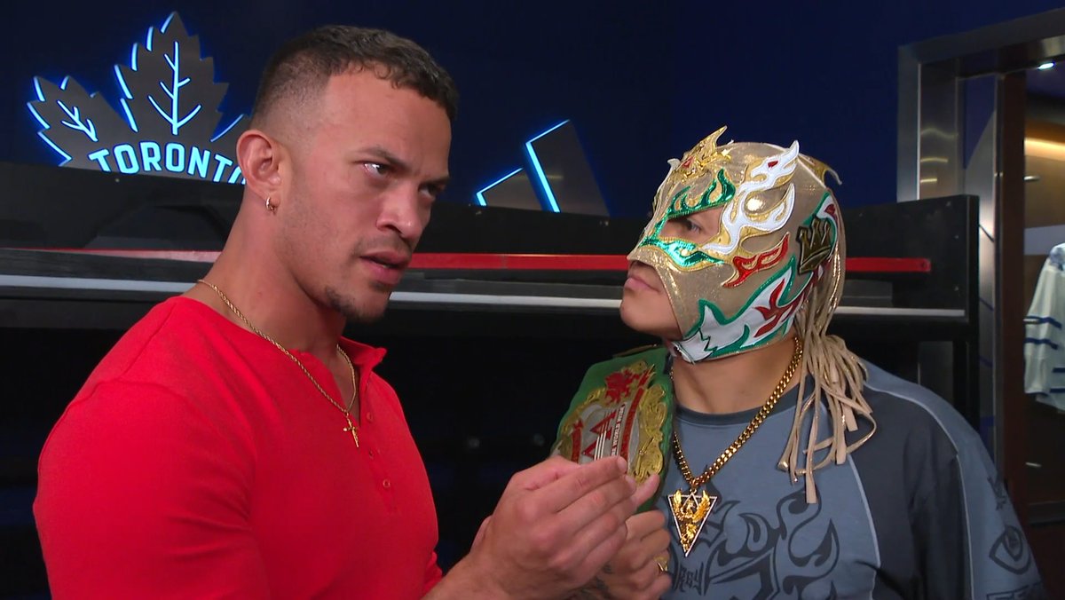 EXCLUSIVE: Ricky Saints interrupts REY FENIX WWE’s conversation with Fraxiom to mock the AAA Cruiserweight Champion for his efforts to win the World Heavyweight Championship No. 1 Contender’s Match and makes it clear that he’ll be waiting once the titleholder loses.