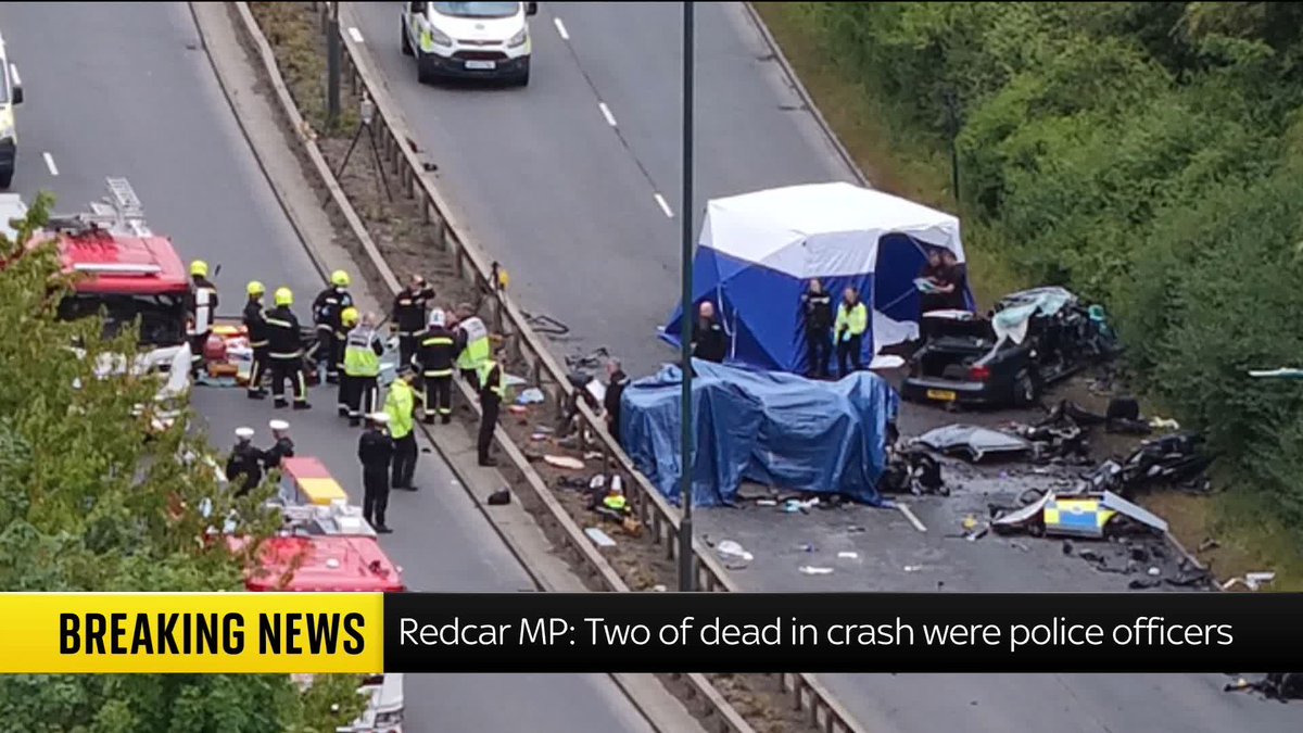 BREAKING: Two police officers are among seven dead in the A66 crash near Middlesbrough. The crash involved a police vehicle and a Volkswagen Passat on the A66 and triggered a "significant" emergency response. Barnaby Papadopulos | 📺 Sky 501 and YouTube