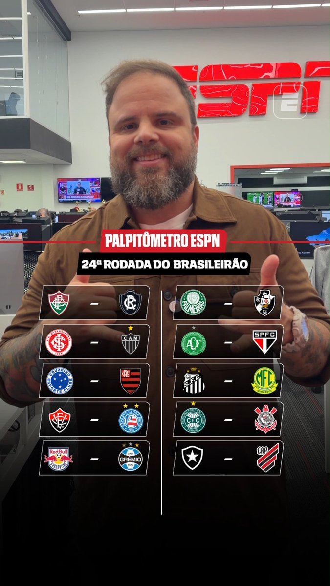 Chegaram os palpites para a 24ª rodada do Campeonato Brasileiro! Deixe suas previsões nos comentários! #FutebolNaESPN