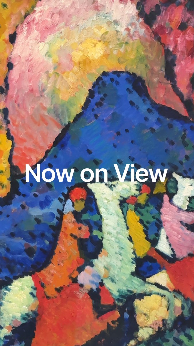 Vasily Kandinsky's "Blue Mountain" is back 🩵 His horse-and-rider motif symbolized his rejection of conventional aesthetic values and his vision of a more spiritual future through the transformative power of art. In "Blue Mountain," completed in 1909, the artist’s increasingly abstract and expressionistic style transforms the rider into a powerful symbol of spiritual renewal. Discover Blue Mountain in the Thannhauser Gallery.