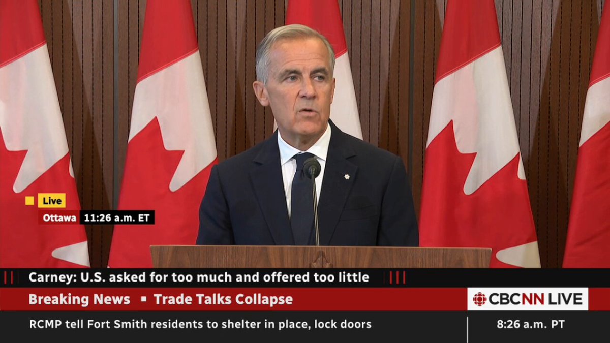 Carney: "With the strongest fiscal position in the G7 and a resilient economy, Canada has all the resources we need to pivot and to prosper. We are creating jobs in this economy at four times the rate of the US. Our non-US exports are up sharply. They're on track to double over the next decade."