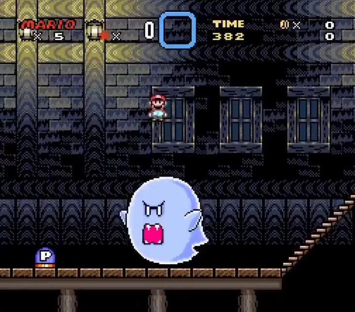 In Super Mario World, the trick to defeat Big Boos is by sliding down stairs in the castle stage