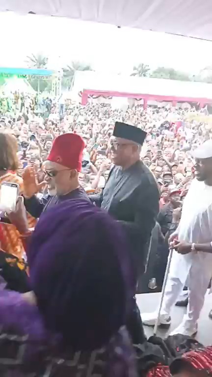 NDC presidential candidate, Mr. Peter Obi just arrived right now at the coronation ceremony of His Royal Majesty, Dr. Chinedu Benson Madubuko, OFR, as Eze Chinechendo I of Adazi-Ani, in Anaocha LGA, Anambra State.