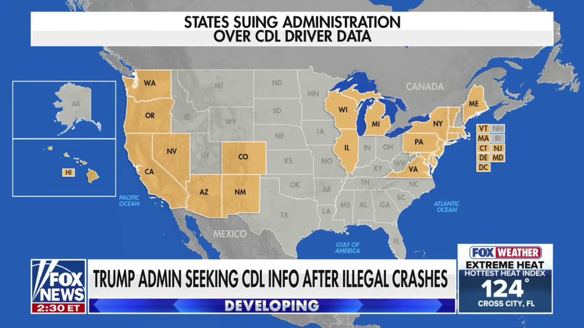 🚨 BREAKING UPDATE: Over 20 LIBERAL-RUN STATES are SUING President Trump to shield 17 million CDL records from Sec. Sean Duffy — because they are giving licenses to illegal aliens who endanger Americans on the road Seize the rolls, this is INTERSTATE commerce "The Trump admin is threatening to withhold federal funds to the states that DON'T hand over the data." "AGs from 20+ different states are SUING to BLOCK the info." CDLs need to be fully federalized. Too many Americans have lost their lives. Purge the CDL rolls, replace illegals with American veterans, and protect American LIVES 🇺🇸