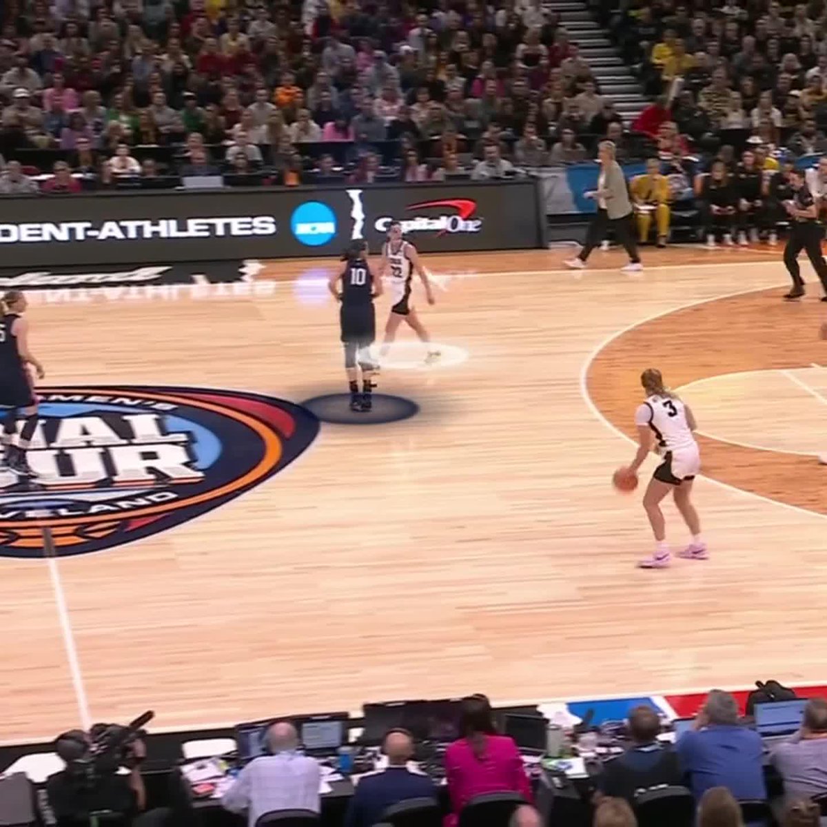 “how about the elite defense so far in this game by Nika Mühl… she is shadowing caitlin clark EVERYWHERE, whether it’s 94 feet from the basket or in the frontcourt.”