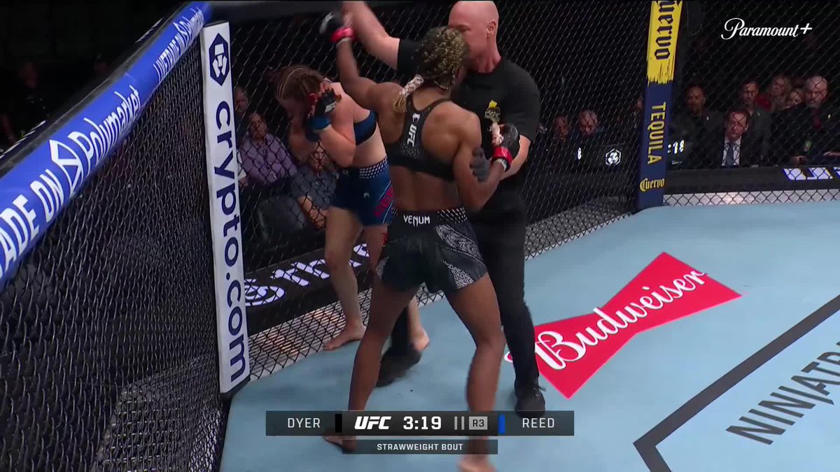 Shanelle Dyer goes all out for the TKO 👏 She takes home the 3rd RD finish back to England! [ #UFCSacramento | LIVE on @ParamountPlus ]