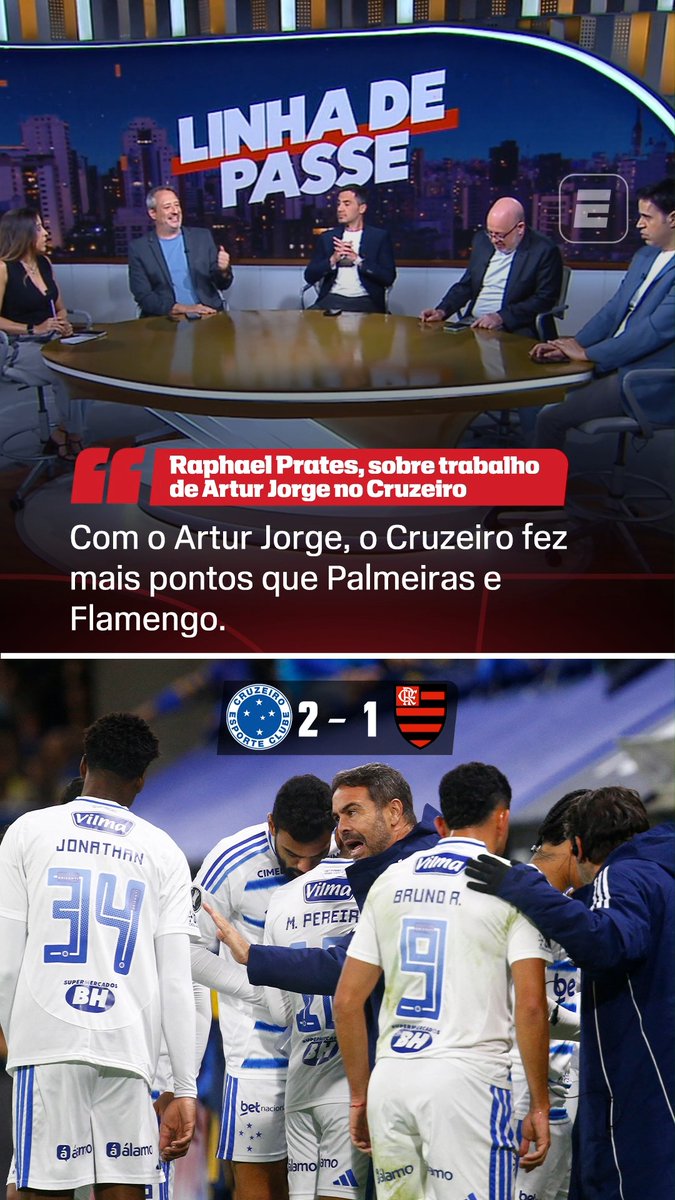 Bancada do Linha de Passe, da ESPN, exalta trabalho de Artur Jorge no Cruzeiro: "Ele tem o melhor desempenho do Campeonato Brasileiro." "Com o Artur Jorge, o Cruzeiro fez mais pontos que Palmeiras e Flamengo." 🎥 ESPN Brasil | SportsCenter Brasil